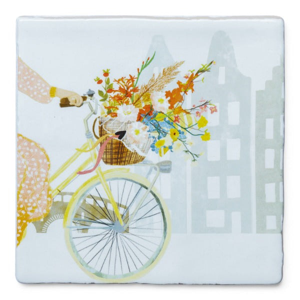StoryTiles - Blomster i cykelkurv - 10 x 10 cm