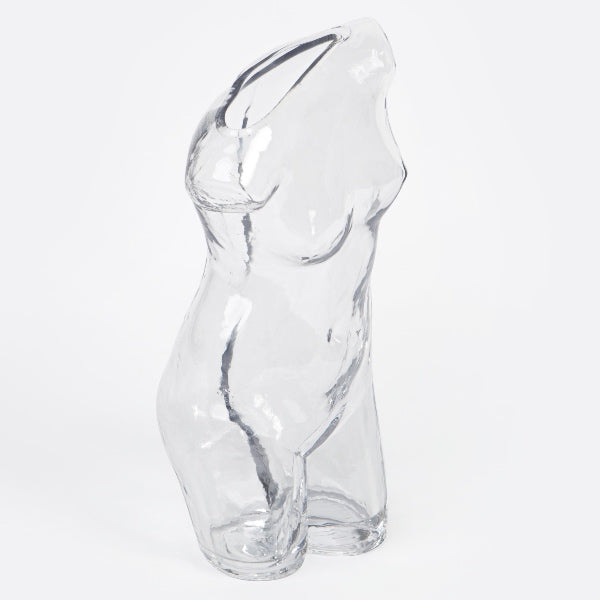 Gennemsigtig vase formet som en kunstnerisk kvindekrop - Lavet i robust glas - Køb spændende glasvaser her RAUMTRAUM.dk