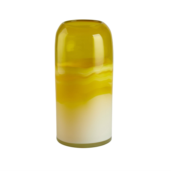 Stor glasvase - designer vase - Høj vase - Vase i gul og hvidt glas - Vase glas gul - RAUMTRAUM.dk