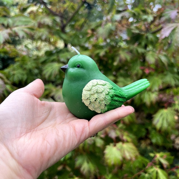 Hello little birdie - Sødt stearinlys i form af en lille fugl - Skøn grøn farve