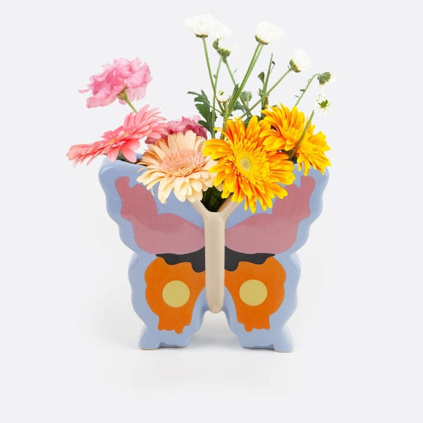 Vase med sommerfugl - Keramikvase i sommerfuglemotiv - Lavet i de dejligste sommerfarver
