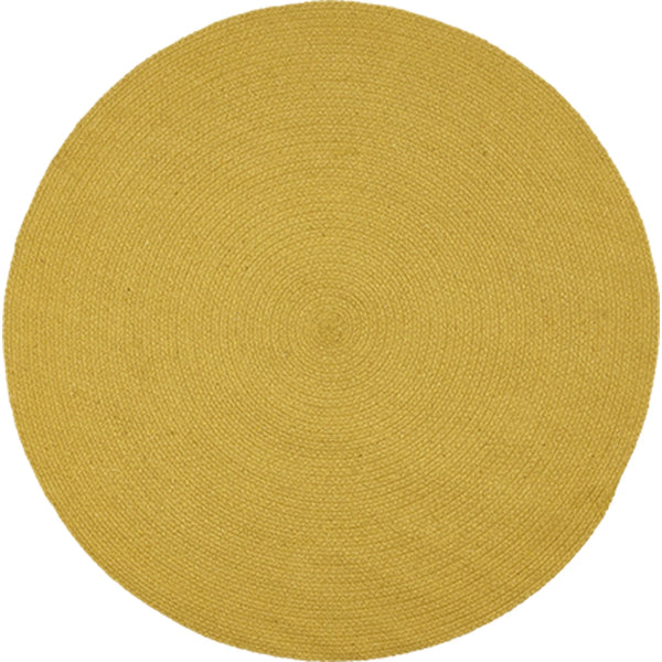 Flot lille rundt tæppe i gul afdæmpet farve - diameter 90 cm