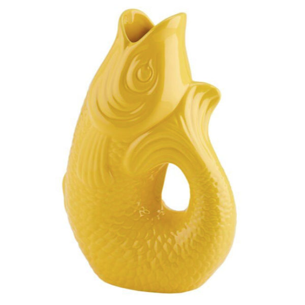 Stor gul vase formet som en fisk 